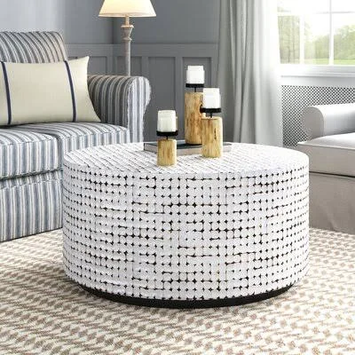 Teres Drum Coffee Table Sand & Stable Size: 19x22 H x 37x22 L x 37x22 W - Color: White