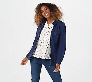 Belle by Kim Gravel TripleLuxe Knit Zip-FrontUtility Shirt - Size 2X, Twilight