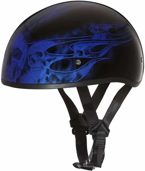 Daytona Skull Cap Helmet Skull Flames Blue (Size: 2XS)