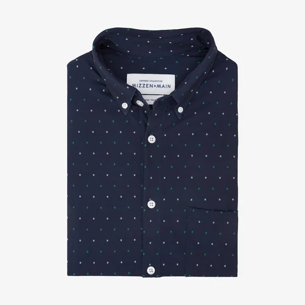 Jameson Navy Green Dot Short Sleeve Shirt, XXL by Mizzen+Main