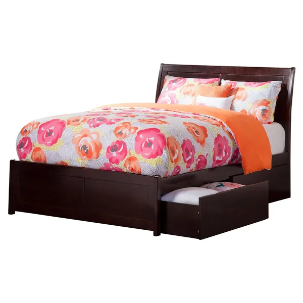 Atlantic Furniture Portland Espresso Full Platform Bed with Matching Foot Board with Twin Size Urban Trundle Bed, Brown