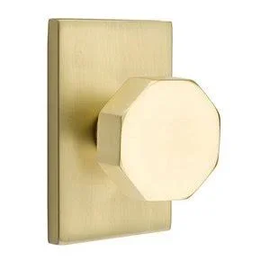 Brass Modern Hardware - Double Dummy Octagon Door Knob with Modern Rectangular Rose in Satin Brass - 5052OCT.FULL.US4 - Emtek Ha