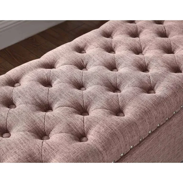Button Tufted Storage Ottoman with Nailhead, Brown Color