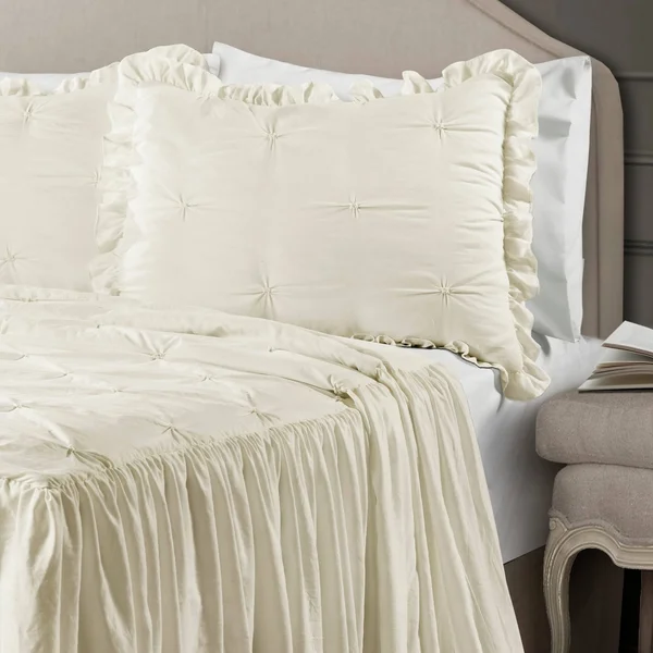 The Gray Barn Lazy Acres Pintuck Ruffle Skirt Bedspread Set - Ivory - Queen