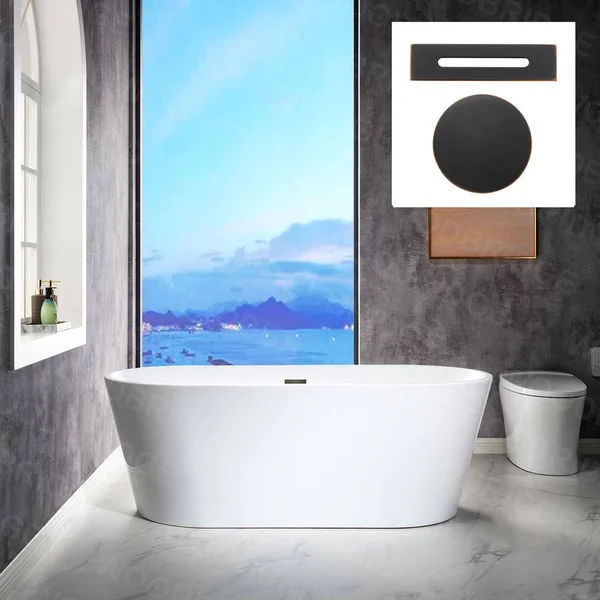 Woodbridge Crawley 67 in. Acrylic Flatbottom Double Ended Bathtub with Oil Rubbed Bronze Overflow and Drain Included in White - W