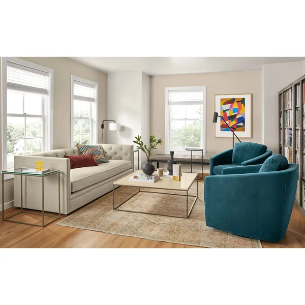Room & Board, Modern Tyne 40W 40D 15H Square Coffee Table, Smoke Tempered Glass Top w/ White Base