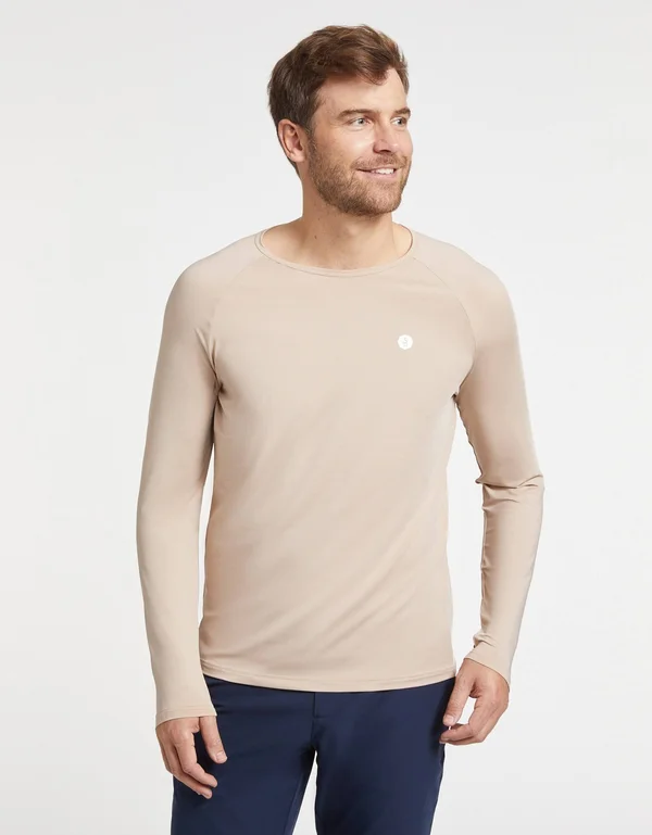 UPF 50+ Long Sleeve Sun Protective Base Layer for Men - Sun Safe Tops White