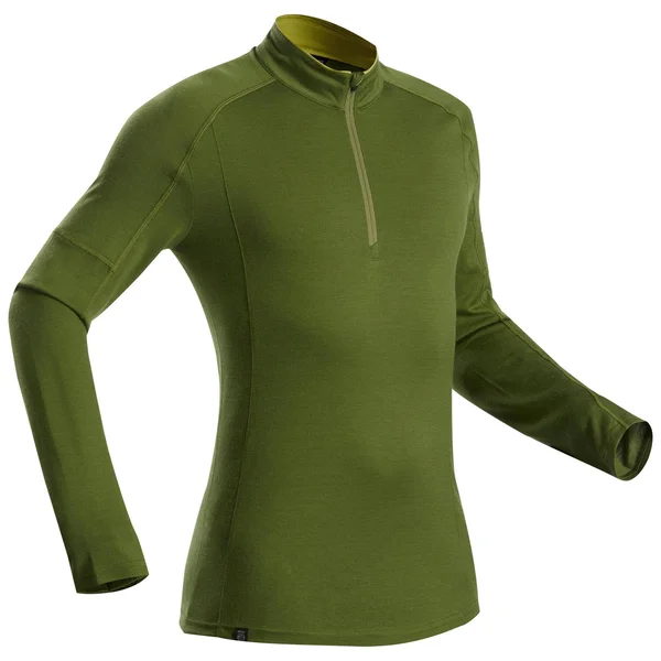 Forclaz Men's Trek 500 - Zip Long Sleeved Merino Hiking T-Shirt in Black, Size Medium