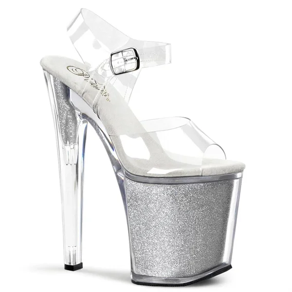 Pleaser - XTREME-808G 11, Clear/Black Glitter