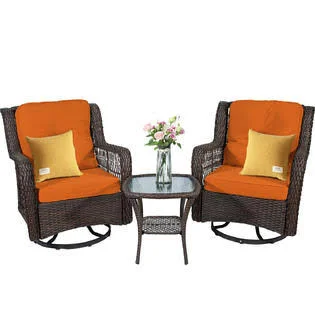 Odaof 3 Pieces Outdoor Wicker Swivel Rocker Patio Set, Red