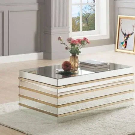 Everly Quinn Rillie Modern Rectangular Metal and Mirror Coffee Table - Size: Large, Silver/Gold