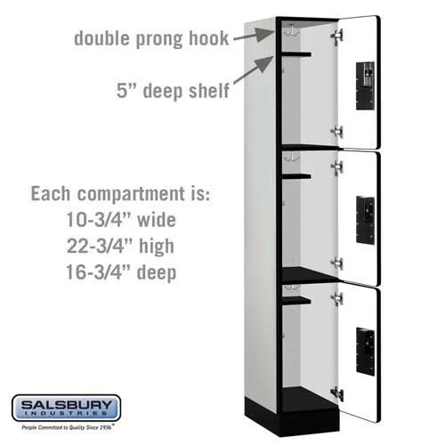 Salsbury Industries Designer Wood Locker - Triple Tier - 1 Wide - 5 Feet High - 21 Inches Deep - Blue