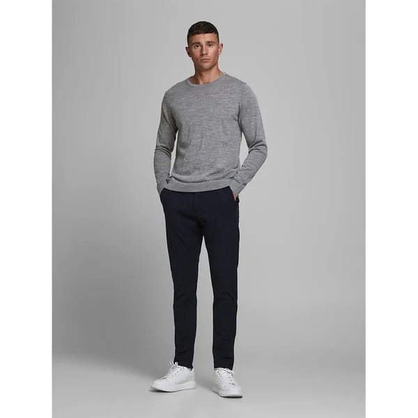 Jack & Jones Merino Crew Neck Knitted Jumper, Grey