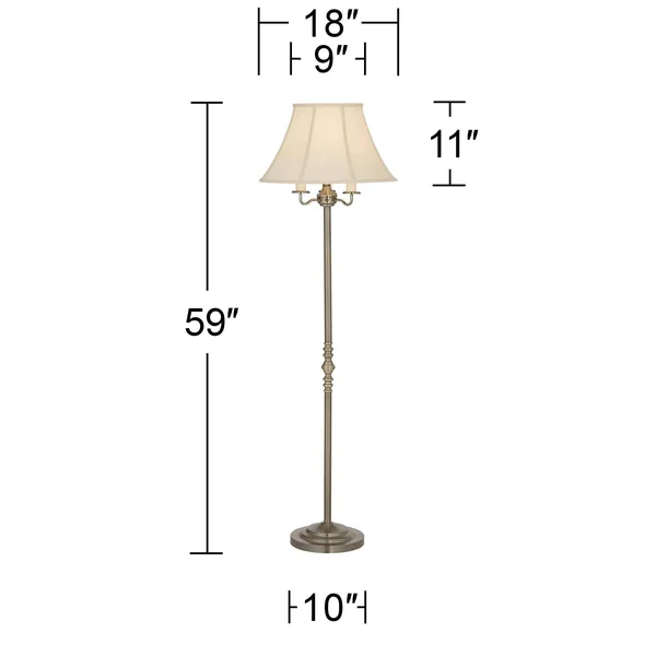 Regency Hill Traditional Floor Lamp Antique Brass Shabby Chic Off White Bell Shade Candelabra for Living Room Reading Bedroom