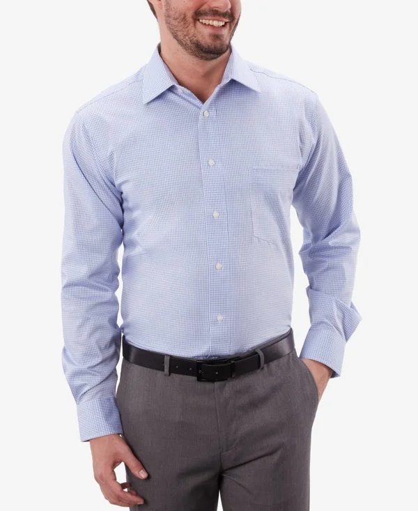 Eagle Men's Classic-Fit Stretch Collar Non-Iron Blue Check Dress Shirt