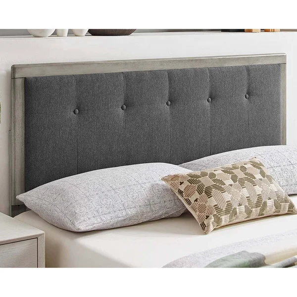 Marlin Traditional Charcoal Fabric Button Tufted Twin Size Grey Wooden Headboard