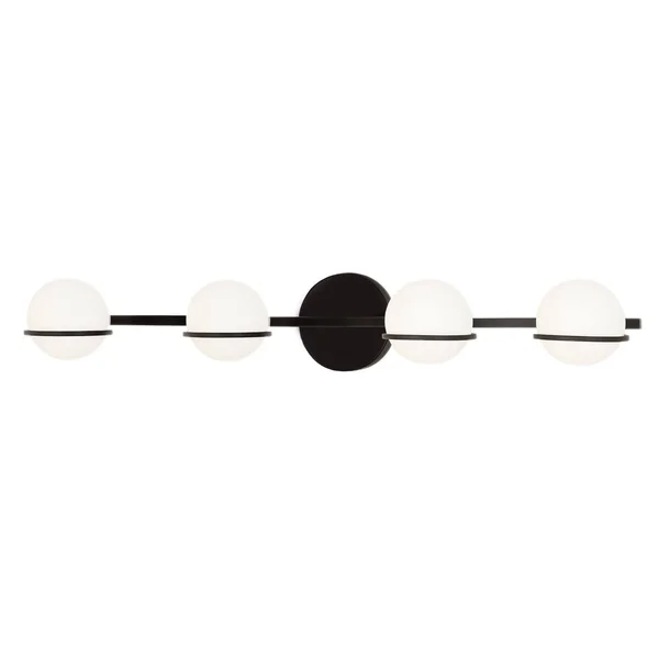 Justice Design-FSN-4164-OPAL-MBLK-Fusion Centric - 4 Light Bath Bar Matte Black Finish