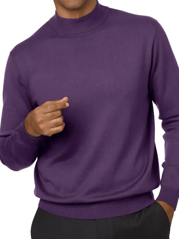 Men's Sweater - Classic Fit in Purple Long Sleeve Silk Cotton and Cashmere - Paul Fredrick