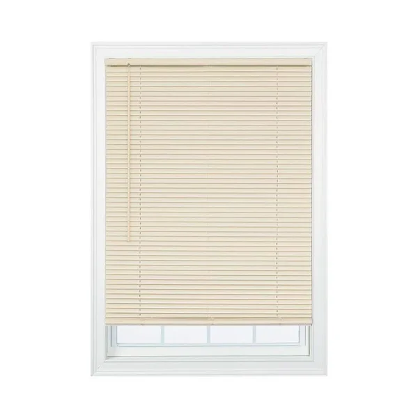 Project Source 1-in Slat Width 23.25-in x 64-in Cordless Ivory Vinyl Room Darkening Mini Blinds in Off-White, CCDDX2464-23.25