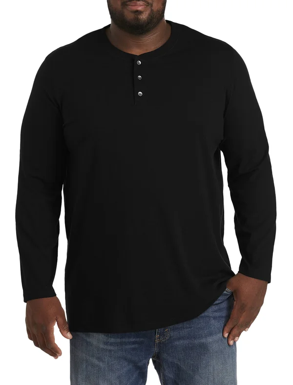 Big & Tall Harbor Bay Long-Sleeve Wicking Henley - Black 6XLT, Men's