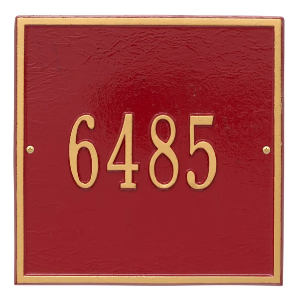 Whitehall Products Square Standard Wall 1-Line Address Plaque - Red/Gold