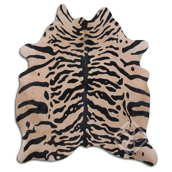 Cowhide Area Rugs Printed Hair on Cowhide Java Tiger on Beige 2 - 3 M Grade A Size ( 22 - 32 sqft ) - Big