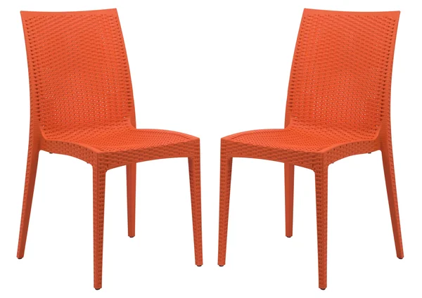 LeisureMod Weave Mace Indoor Outdoor Set of 2 Dining Chair Mc19or2 - Orange