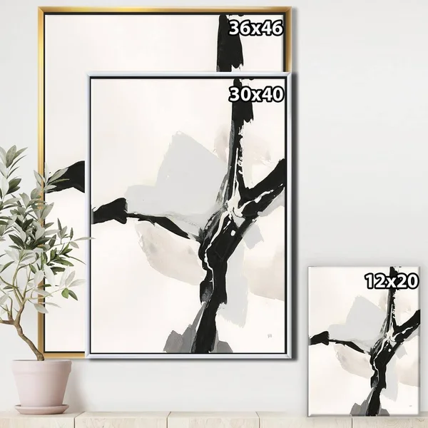 Designart Abstract Neutral III- Mid-Century Framed Canvas in White - FL30324-30-40-WH