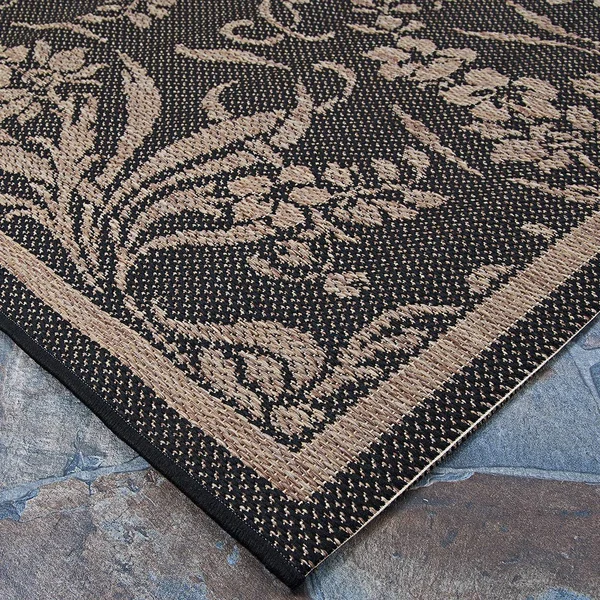 Couristan Recife Garden Cottage Area Rug, 8&6 inch Round, Black-Cocoa