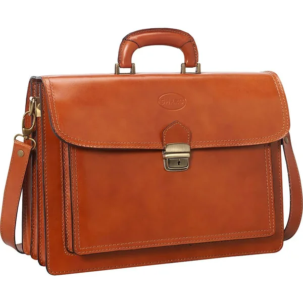 Sharo Genuine Italian Leather Apricot Brown 15-inch Laptop Briefcase