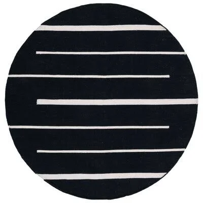 Estremera Striped Handmade Flatweave Cotton Black/White Area Rug Ebern Designs Rug Size: Round 6'