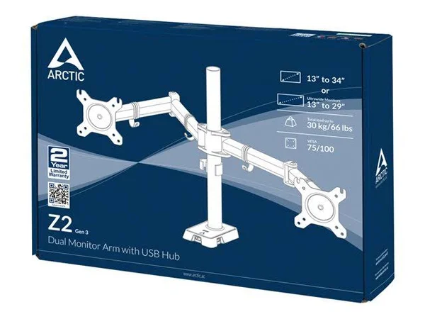 Arctic Z2 (Gen 3) Dual Monitor Arm with 4-Port USB 2.0 Hub, Up to 34