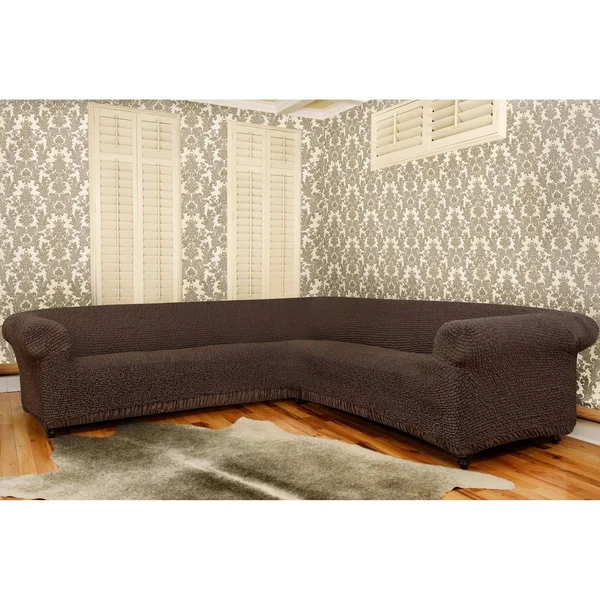 Paulato by GA.I.CO. Mille Righe Collection Form Fit Stretch Corner Sectional Sofa Slipcover - Brown