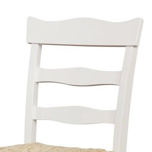 Benjara Wooden Counter Stool with Rush Woven Seat and Cut Out BACK, Beige and White