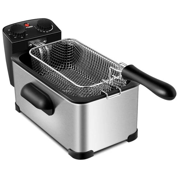 3.2 Quart Electric Stainless Steel Deep Fryer with Timer - Black/Silver