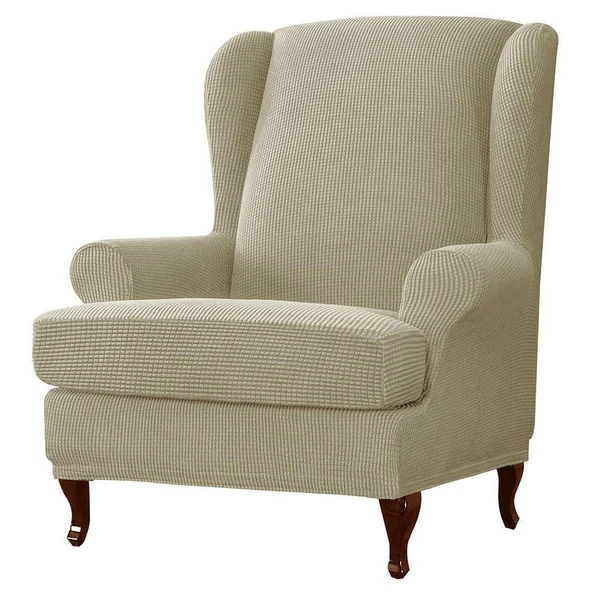 Bridie Wingback Chair Slipcover - Subrtex Standard, Sand Plaid