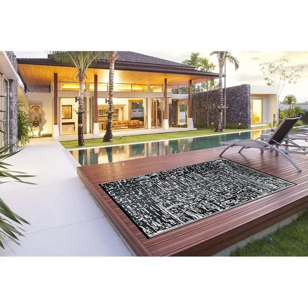 Lightweight Indoor Outdoor Reversible Plastic Area Rug - Ohio - Ohio-Blue 5 x 7