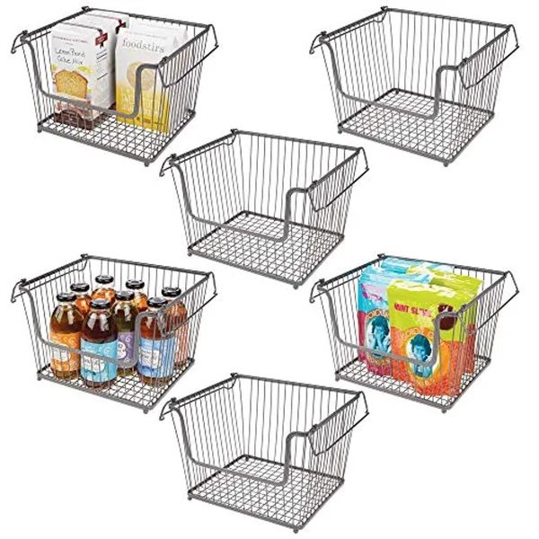 mDesign Modern Stackable Metal Storage Organizer Bin Basket with Handles, Open Front for Kitchen Cabinets, Pantry, Closets, Bed