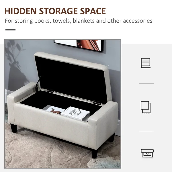 HOMCOM Linen Storage Ottoman Bench Storage Chest Tufted Ottoman Cube with Flipping Top - Beige