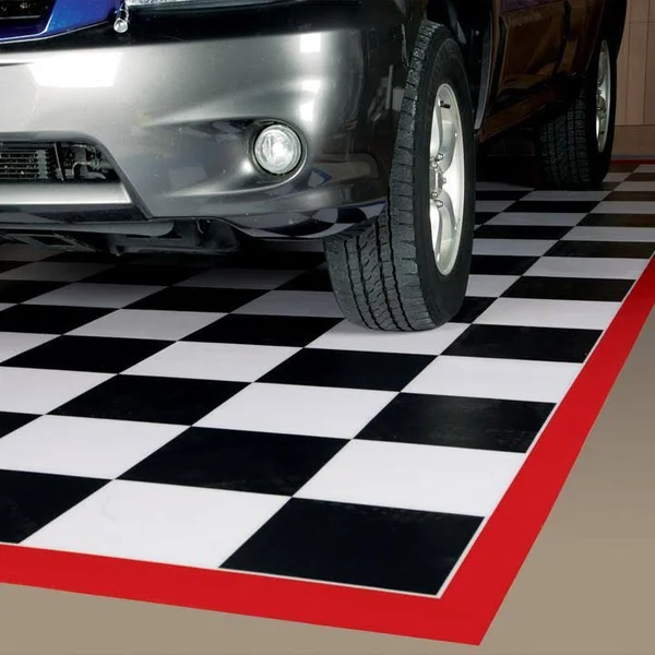 G-Floor 5' x 10' Imaged Parking Mat (Checkerboard with Red Border)