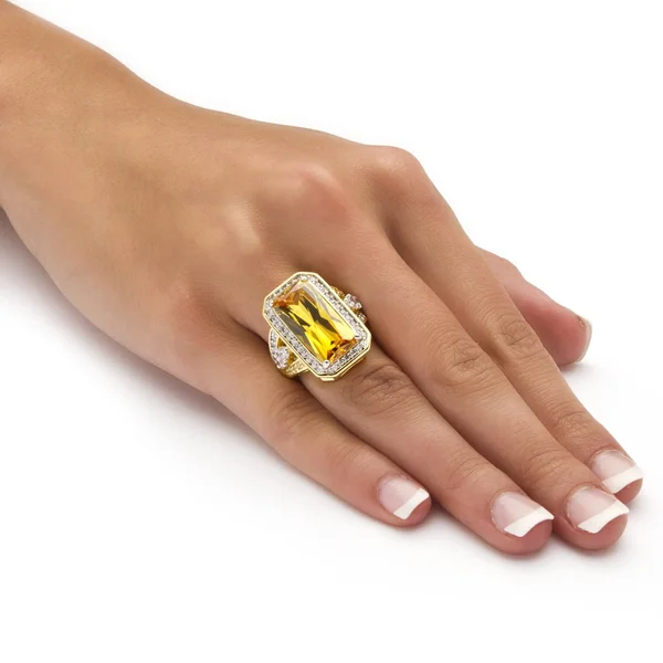 PalmBeach Jewelry 45.52 TCW Emerald-Cut Canary Yellow Cubic Zirconia Cocktail Ring 14K Yellow Gold-Plated