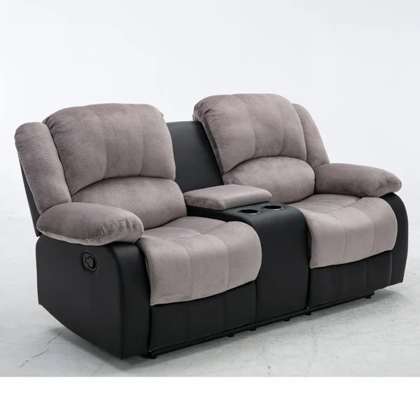 NH Designs Champion and Faux Leather Motion Loveseat and Console Gray