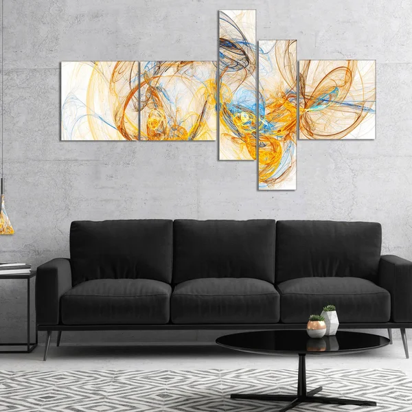 Designart 'Billowing Smoke Yellow' Abstract Canvas Art Print - 60 in. Wide x 32 in. High - 4 Panels