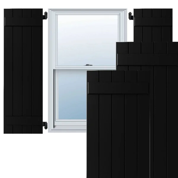 Ekena Millwork CWB18X050BLC 18x22W x 50x22H Exterior Five Board (2 Batten) Composite Board-n-Batten Shutters (Per Pair), Black