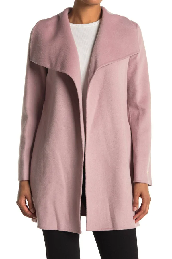 Tahari Ella Double Face Belted Wrap Coat - Powder Pink