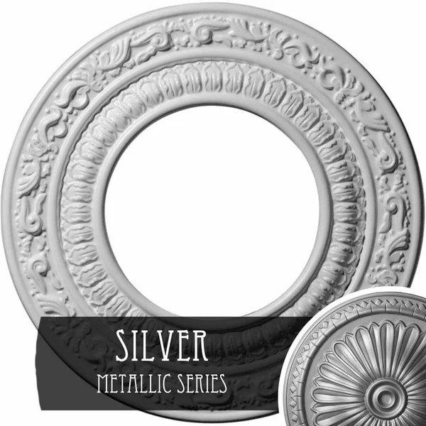 8 1/8x22OD x 4 1/8x22ID x 1/2x22P Andrea Ceiling Medallion (Fits Canopies Up to 4 1/8x22), Hand-Painted Silver