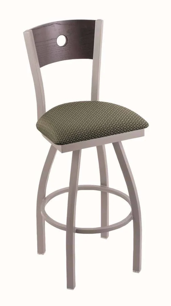 Holland Bar Stool 830 Voltaire 25x22 Counter Stool with Anodized Nickel Finish - Axis Grove SEAT, Dark Cherry Oak BACK, and 360 S
