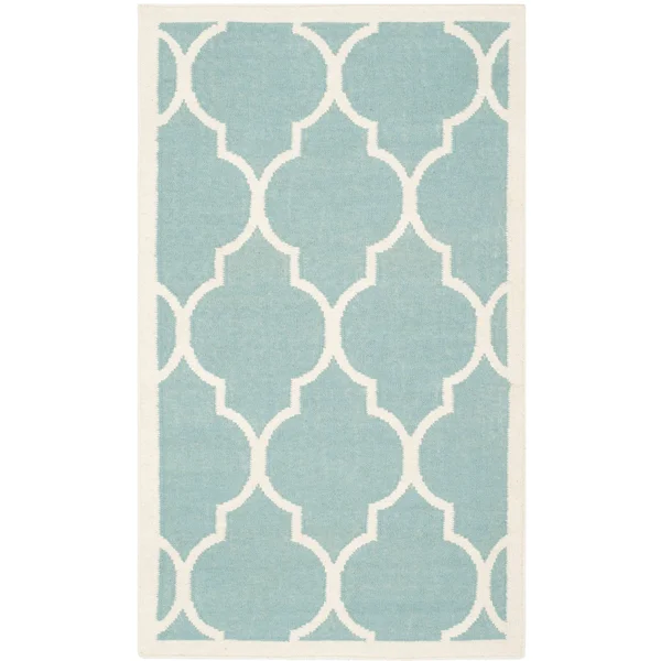 Safavieh 3& x 5& Dhurries DHU632C Light Blue - Ivory Rug