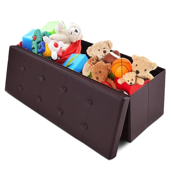 Porch & den Modoc Faux Leather Padded Foldable Storage Bench - Brown