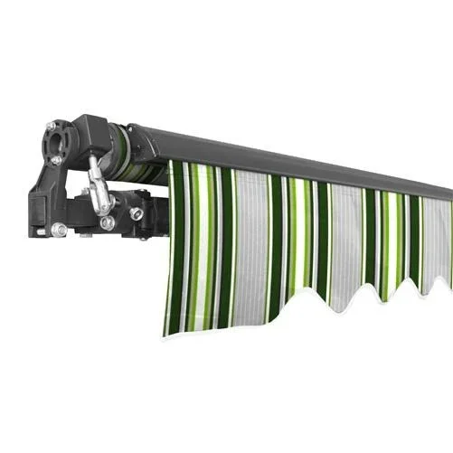 Aleko Abm20x10mstgr58-ap Motorized Retractable Black Frame Patio Awning 20 x 10 Feet - Multi-Striped Green